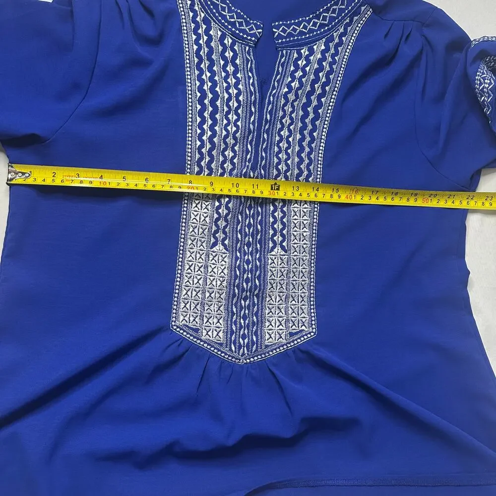 Boho Embroidered Blue Tunic Top 2XL | Festival Peasant Blouse Cottagecore - Picture 12 of 13